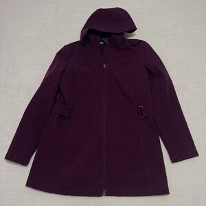 Free Tech Women's Size Large Hooded Jacket Purple Plum Lined Pockets Polyester